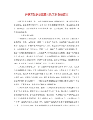 乡镇卫生执法监督大队工作总结范文 