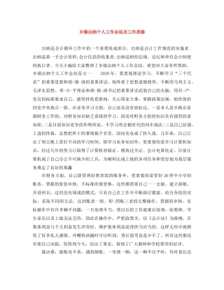 乡镇出纳个人工作总结及工作思路 
