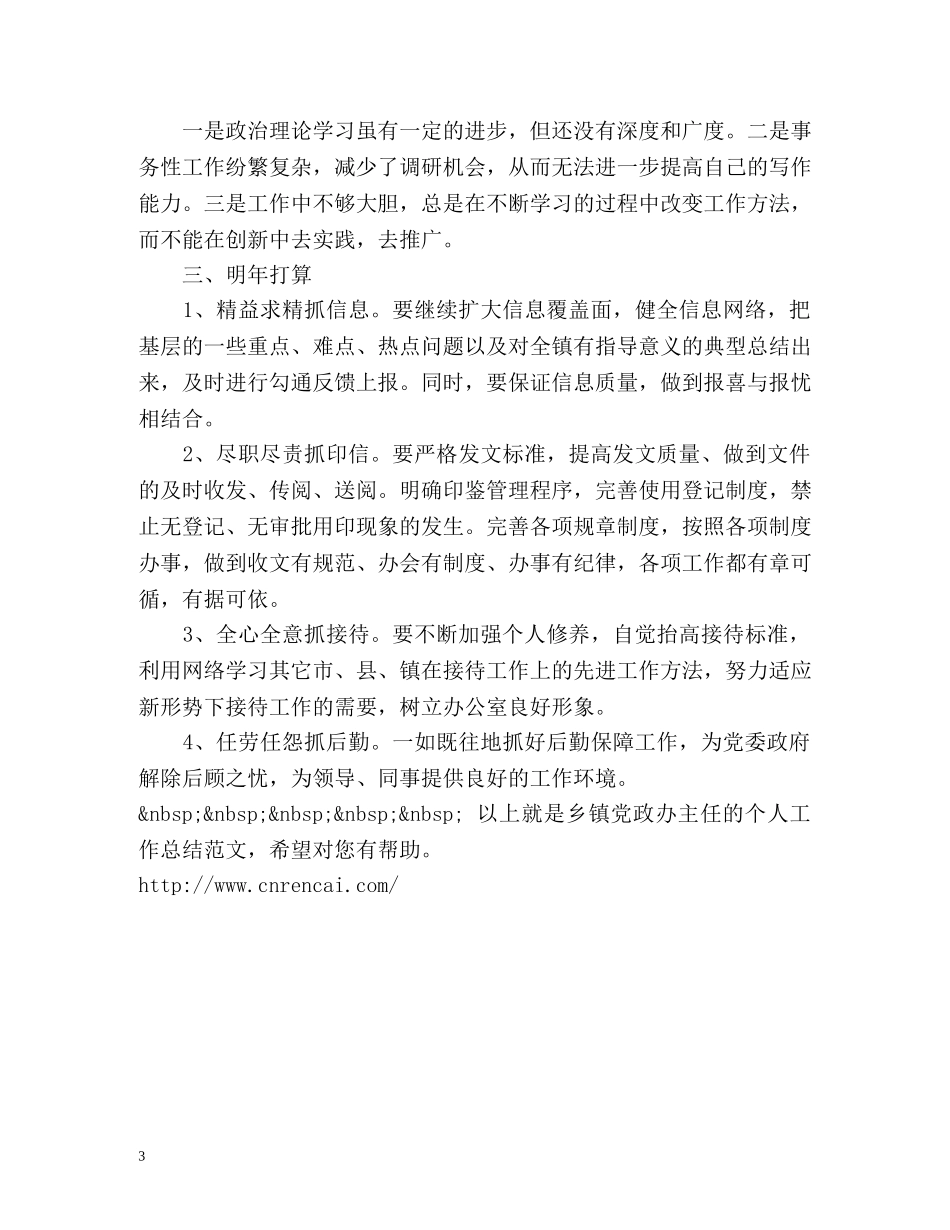 乡镇党政办主任的个人工作总结 _第3页
