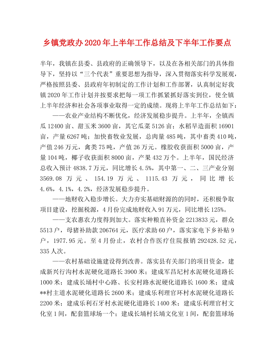 乡镇党政办2024年上半年工作总结及下半年工作要点 _第1页