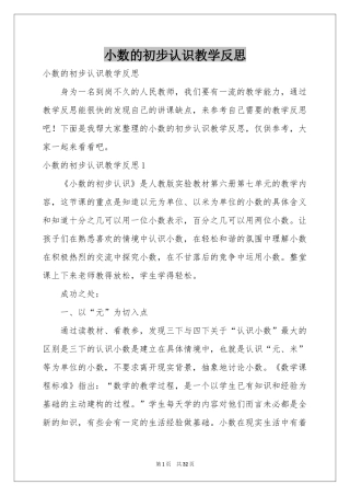 小数的初步认识教学反思