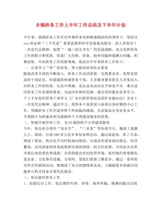 乡镇侨务工作上半年工作总结及下半年计划 