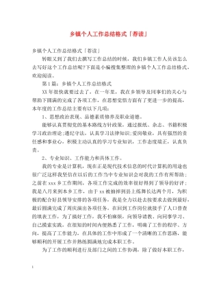 乡镇个人工作总结格式「荐读」 