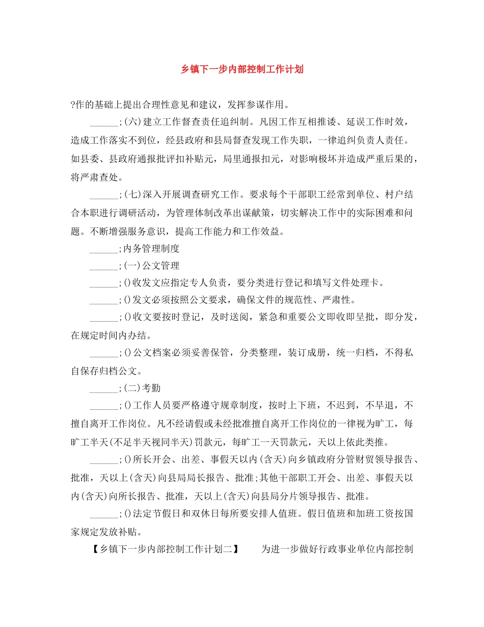 乡镇下一步内部控制工作计划 _第1页