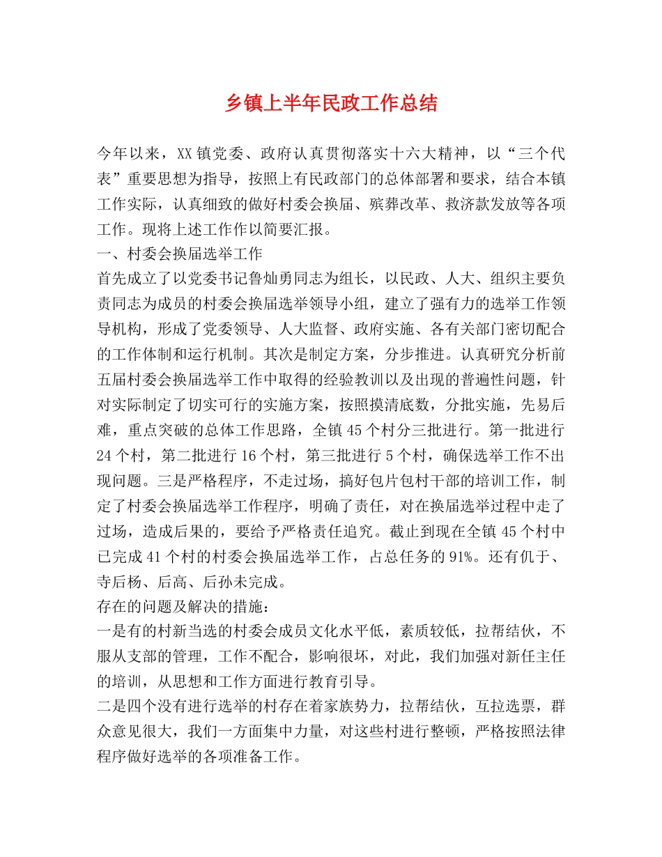 乡镇上半年民政工作总结2 _第1页