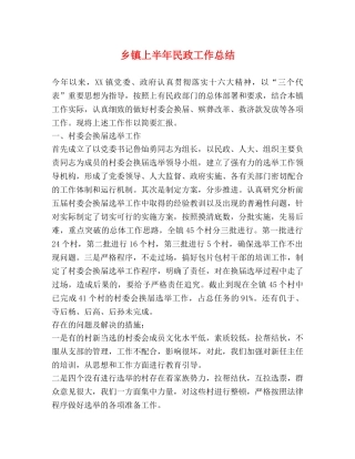 乡镇上半年民政工作总结2 