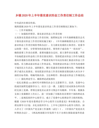 乡镇2024年上半年落实意识形态工作责任制工作总结 
