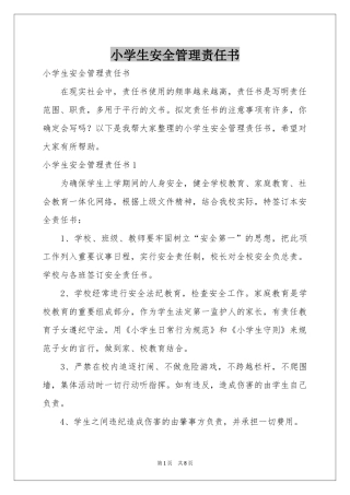小学生安全管理责任书