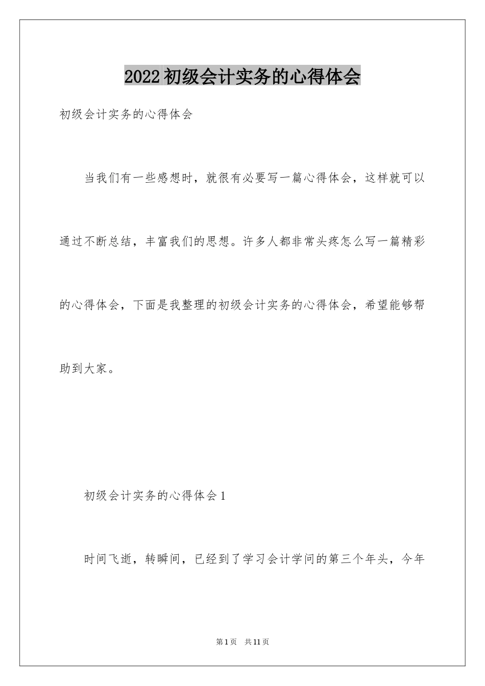 2024初级会计实务的心得体会_第1页