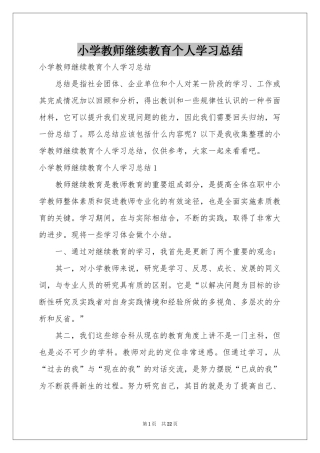 小学教师继续教育个人学习参考总结