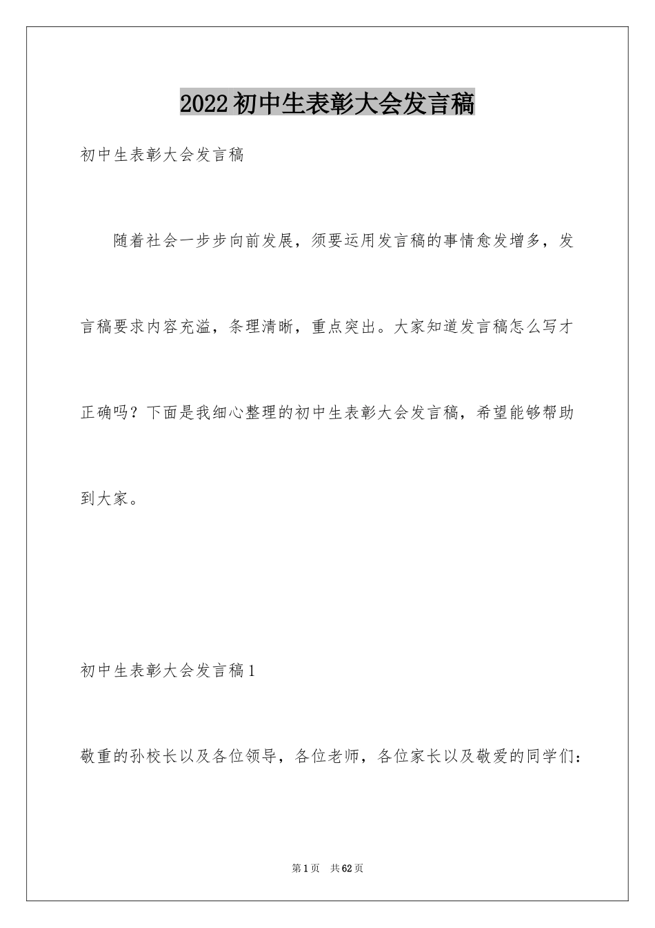 2024初中生表彰大会发言稿_1_第1页