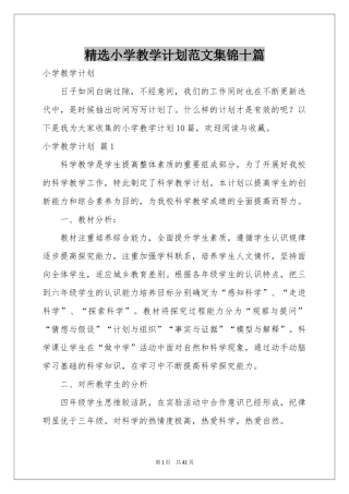 小学教学参考计划范本集锦十篇