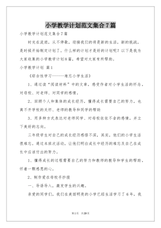 小学教学参考计划范本集合7篇