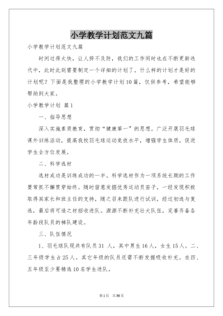 小学教学参考计划范本九篇