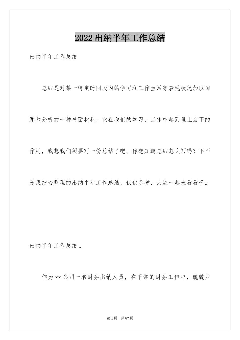 2024出纳半年工作总结_第1页