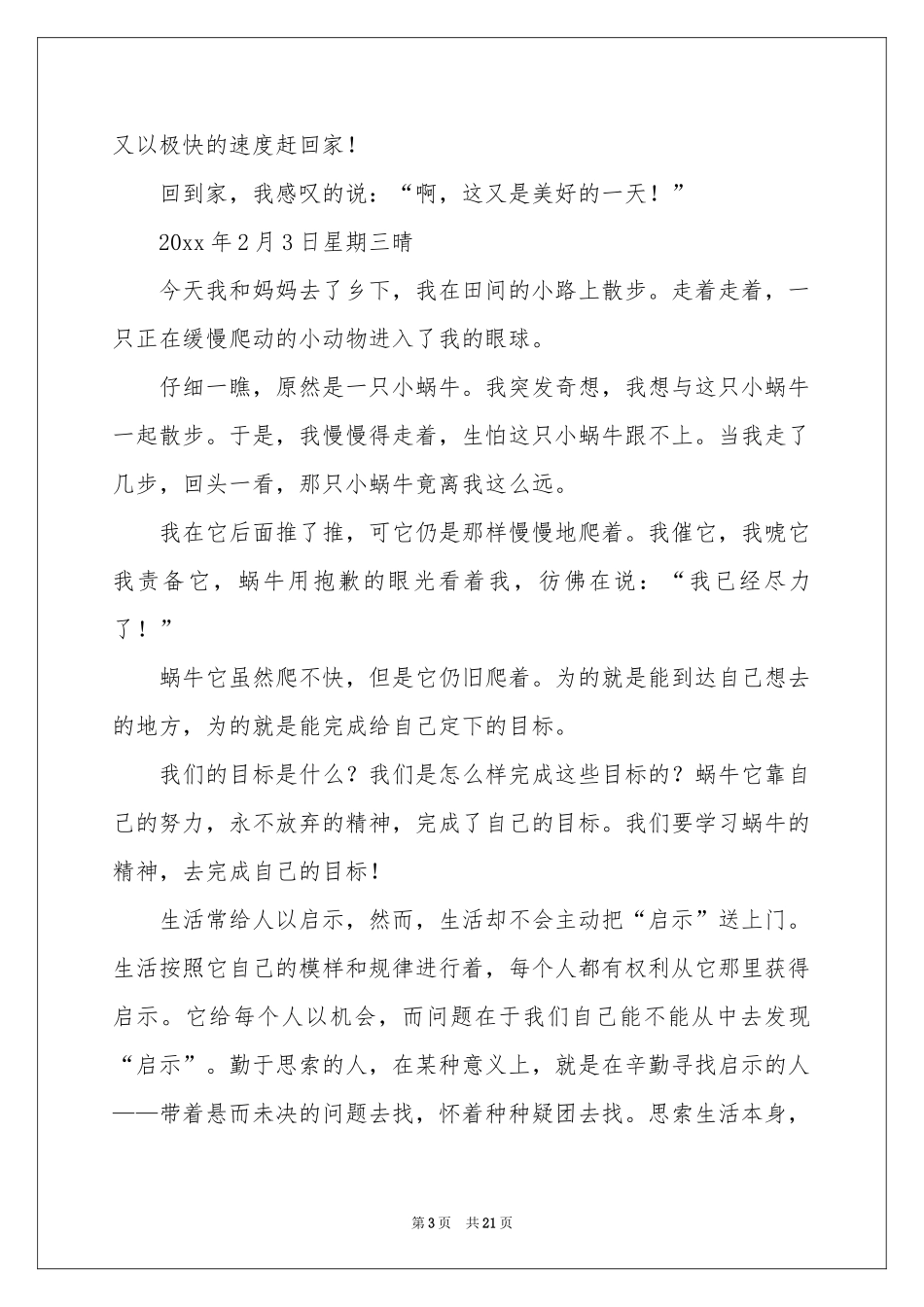 小学寒假周记模板十篇_第3页