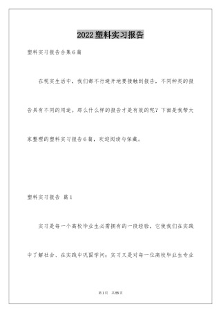 2024塑料实习报告