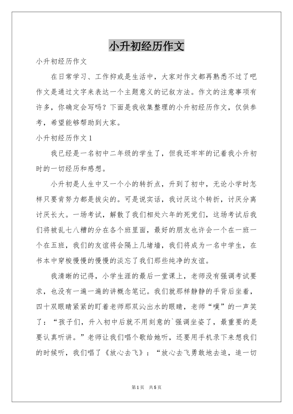 小升初经历作文_第1页