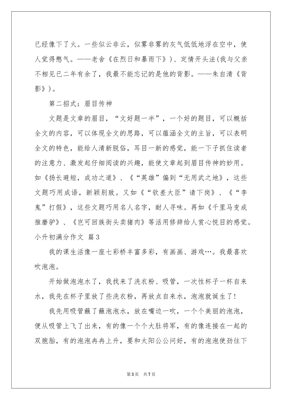 小升初满分作文集锦五篇_第3页