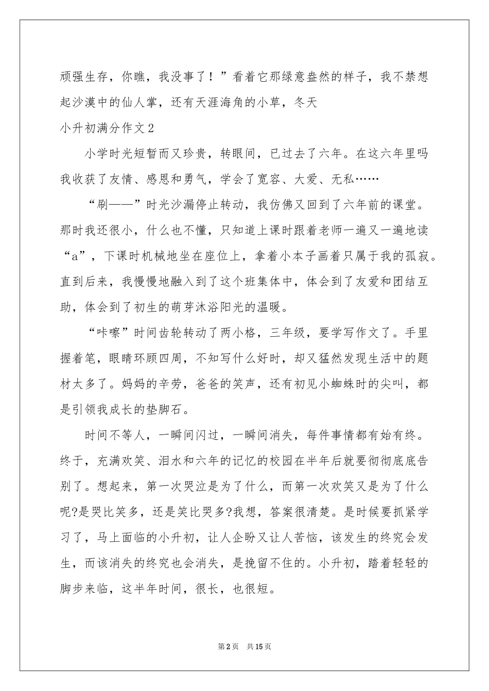 小升初满分作文(精选15篇)_第2页