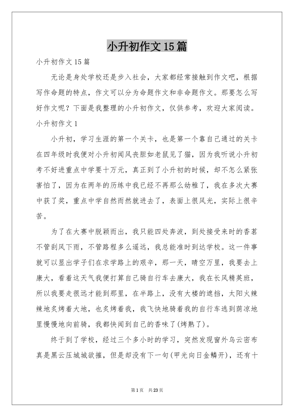 小升初作文15篇_第1页