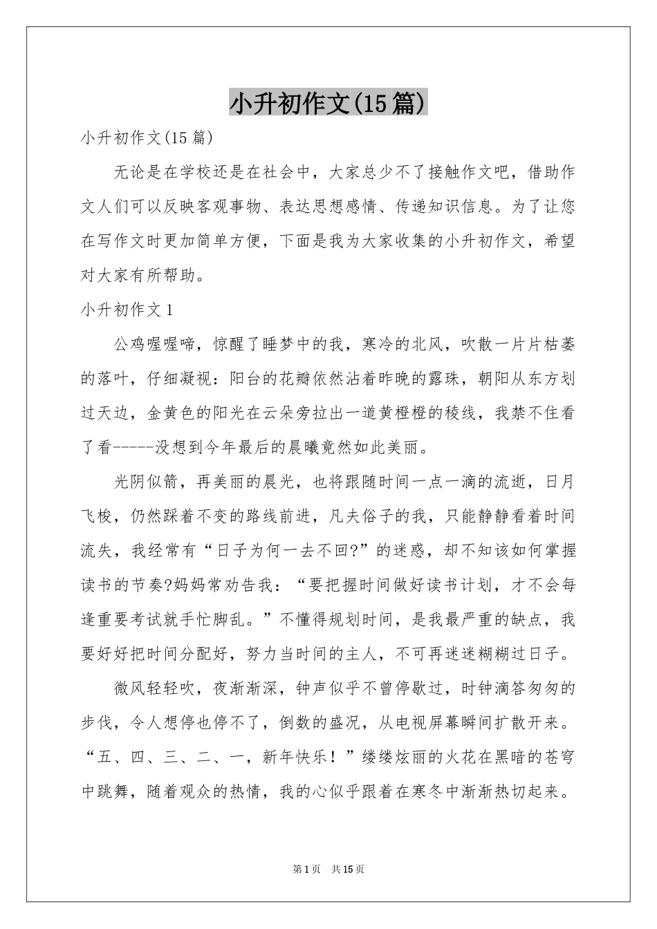 小升初作文(15篇)_第1页