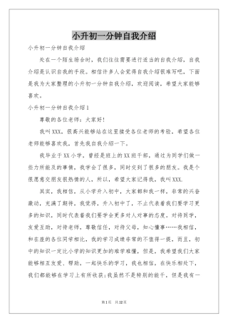 小升初一分钟自我介绍
