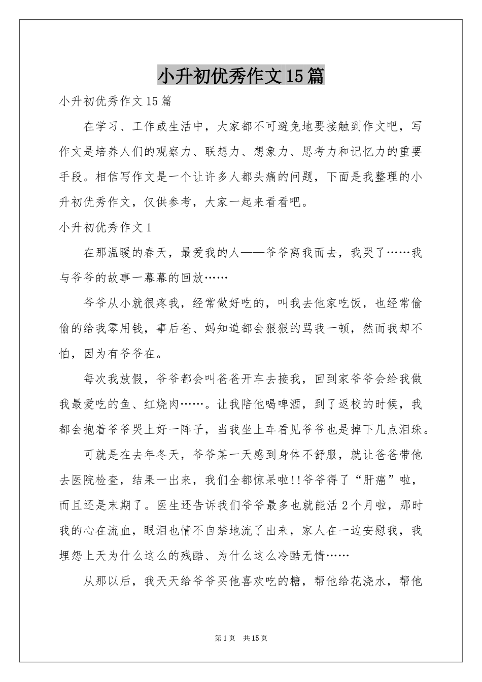 小升初优秀作文15篇_第1页