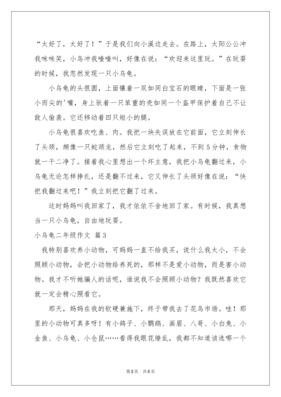 小乌龟二年级作文锦集五篇_第2页