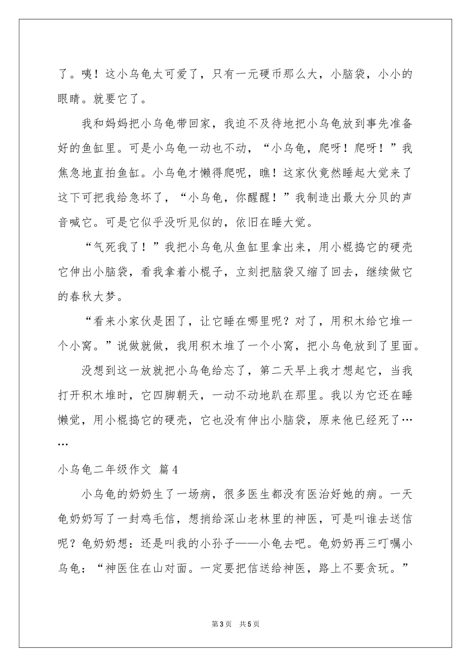 小乌龟二年级作文锦集五篇_第3页