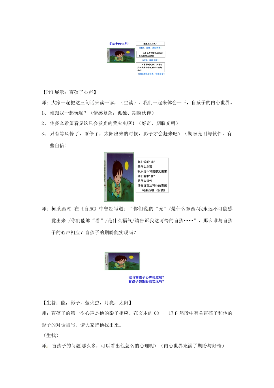 黑龙江省塔河县鄂伦春民族中心校七年级语文《盲孩子和他的影子》教案 _第3页
