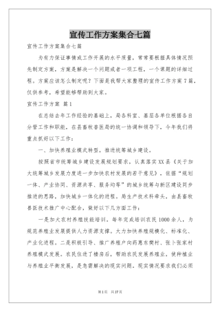 宣传工作方案集合七篇