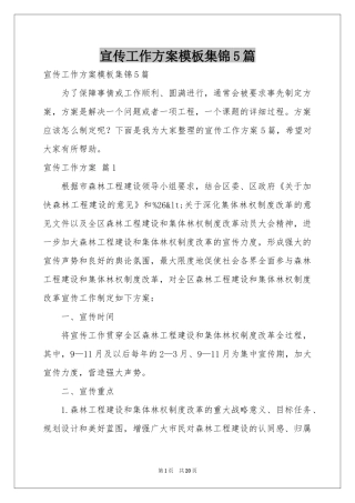 宣传工作方案模板集锦5篇