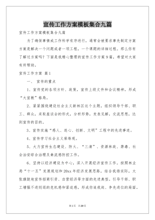 宣传工作方案模板集合九篇
