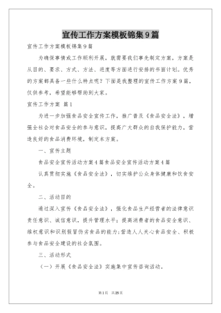 宣传工作方案模板锦集9篇