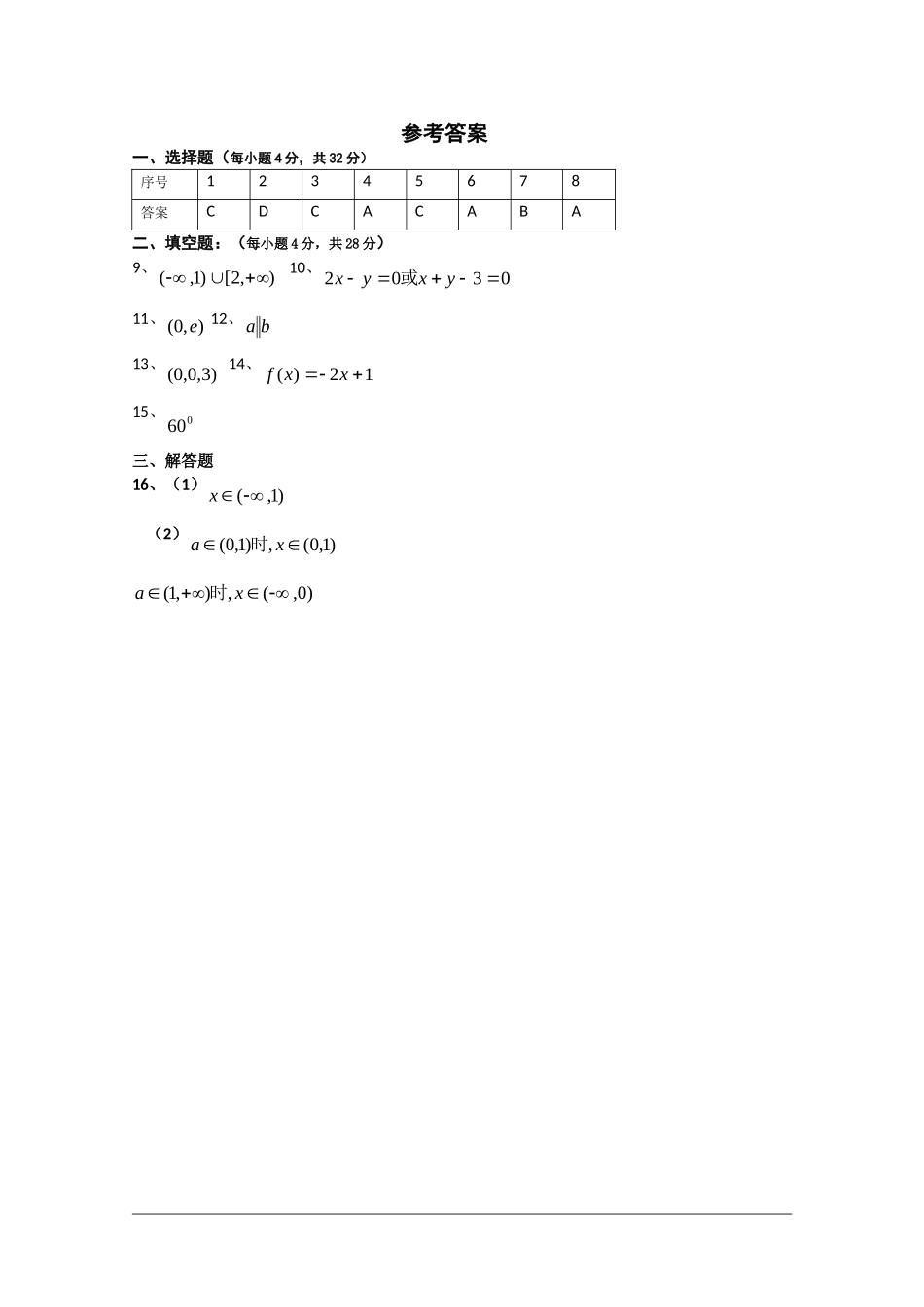 高一数学上学期总结复习小题训练（八）_第3页
