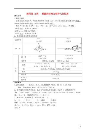 高一数学上学期周清 第14周 椭圆的标准方程和几何性质 理-人教版高一全册数学试题