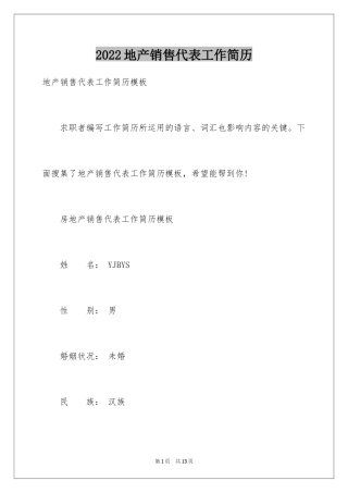 2024地产销售代表工作简历