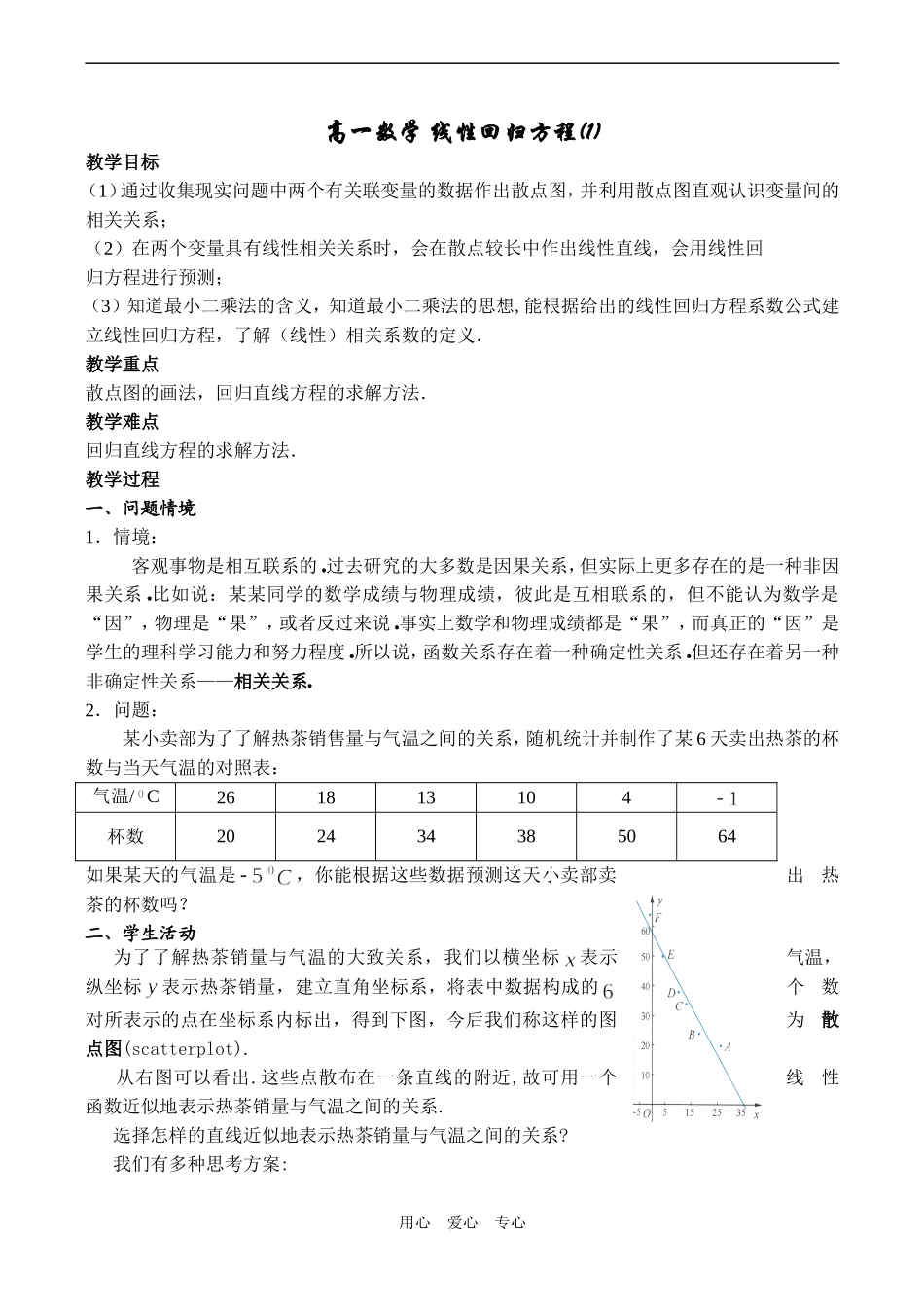 高一数学 线性回归方程(1)_第1页