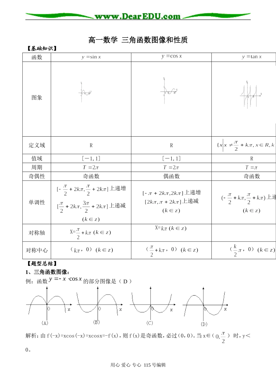 高一数学 三角函数图像和性质_第1页