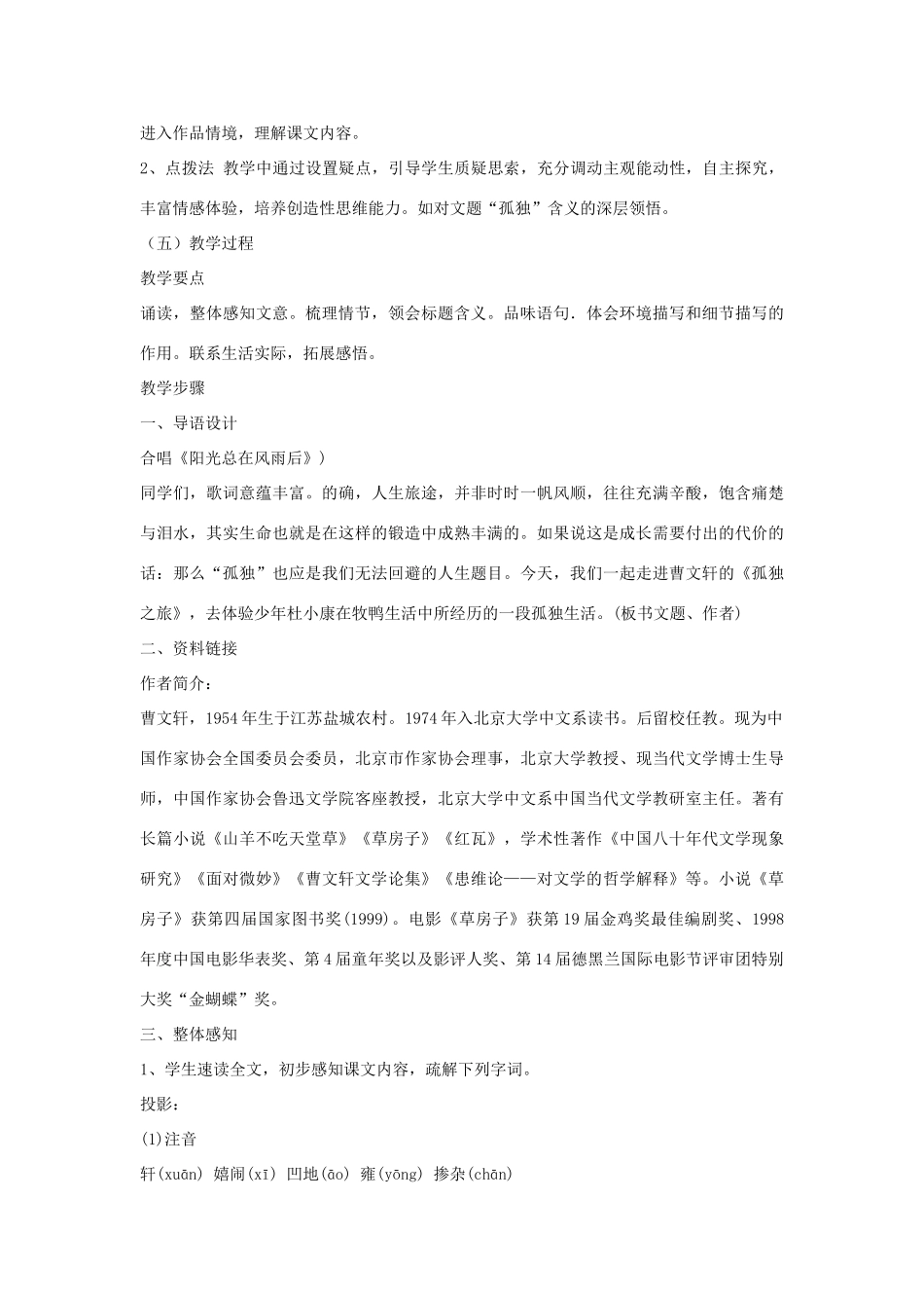 金识源八年级语文下册 14《孤独之旅》教案 鲁教版五四制-鲁教版五四制初中八年级下册语文教案_第2页
