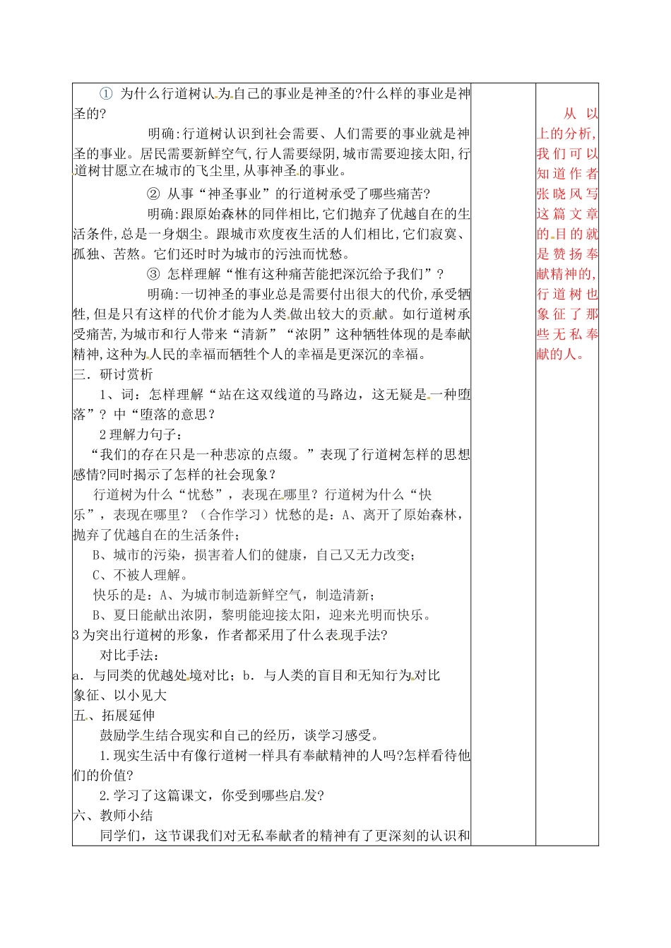辽宁省大连第76中学七年级语文《行道树》教学设计 人教新课标版_第2页