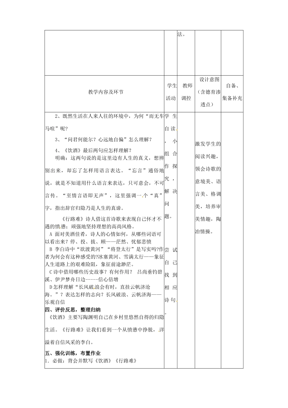 辽宁省大连市第七十六中学八年级语文下册《诗五首》教学设计（1） 新人教版_第2页