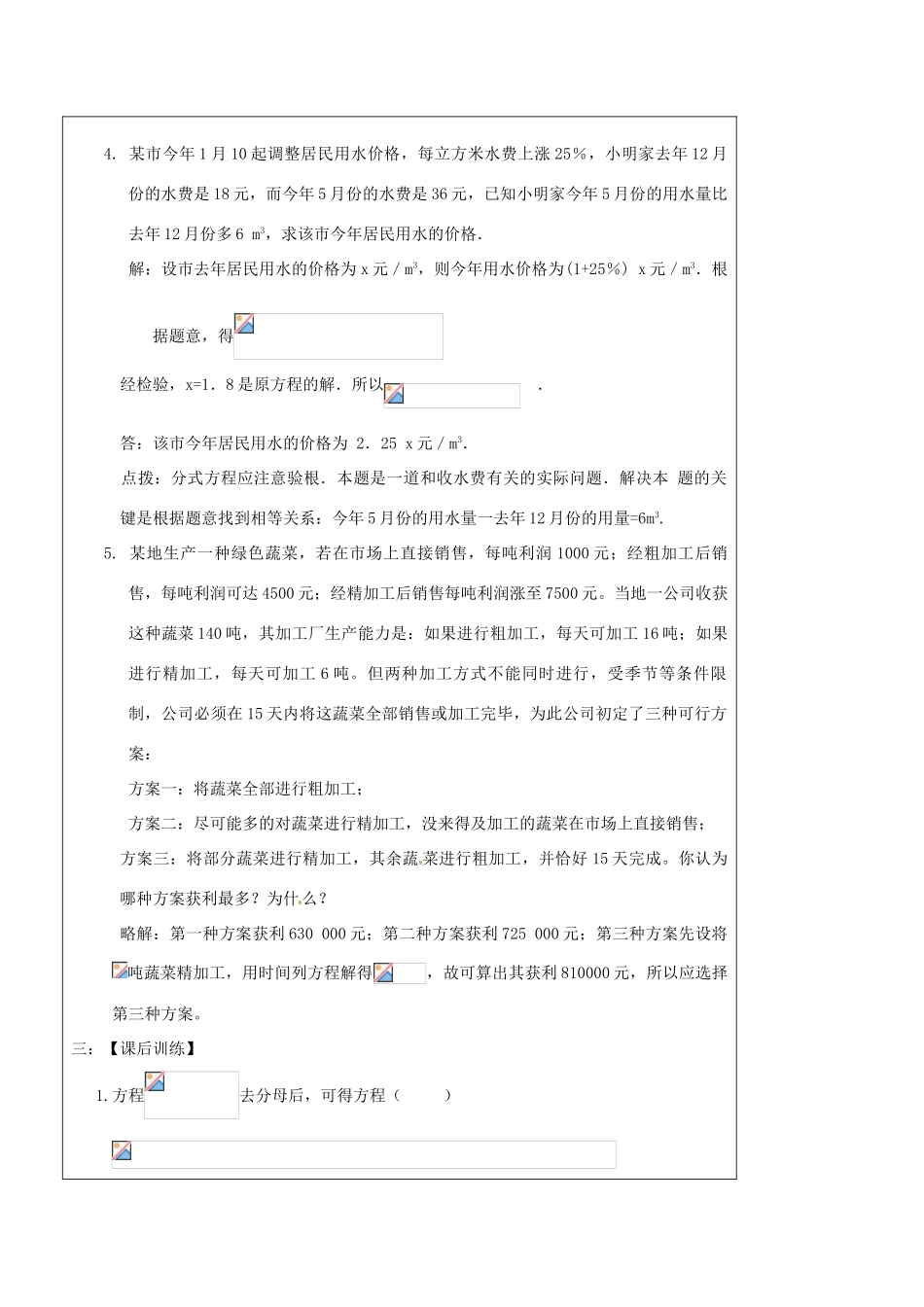 辽宁省丹东七中中考数学复习《1.3分式方程及应用》教案 北师大版_第3页