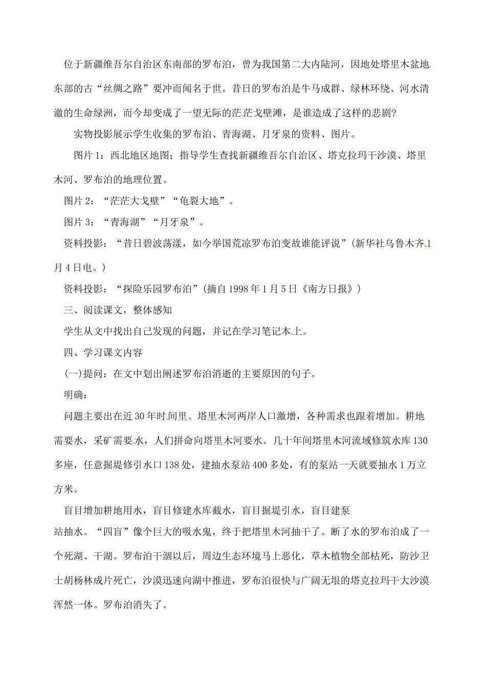 湖南省长沙县路口镇麻林中学八年级语文下册 12罗布泊.消逝的教案 新人教版_第2页