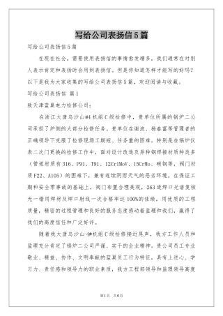 写给公司表扬信5篇