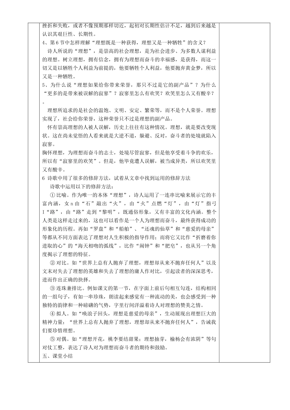 湖南省茶陵县世纪星实验学校七年级语文《理想》第二课时教案_第3页