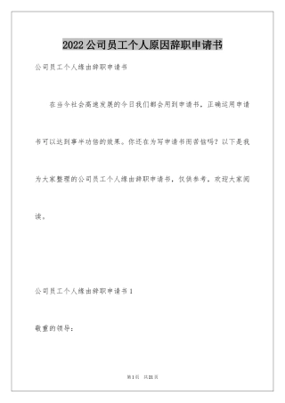2024公司员工个人原因辞职申请书