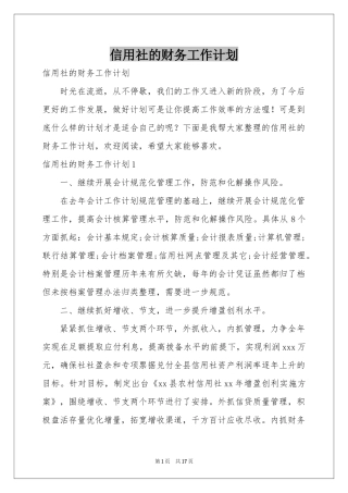 信用社的财务工作参考计划