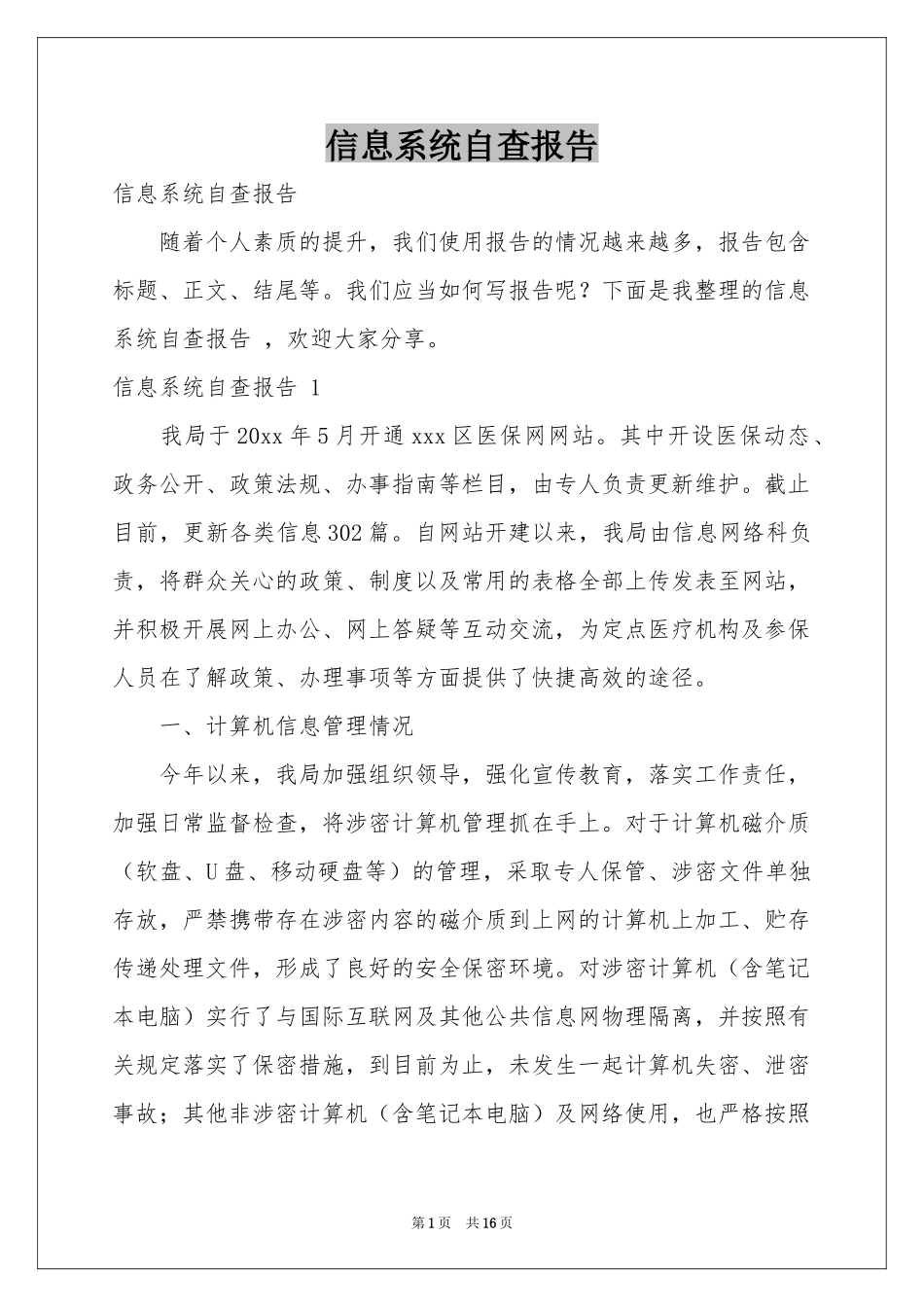 信息系统自查报告 _第1页